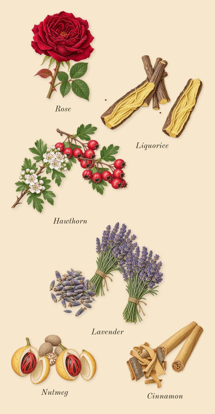 Sauvage, heart: Lavender, Cinnamon, Nutmeg, Liquorice, Hawthorn, Rose