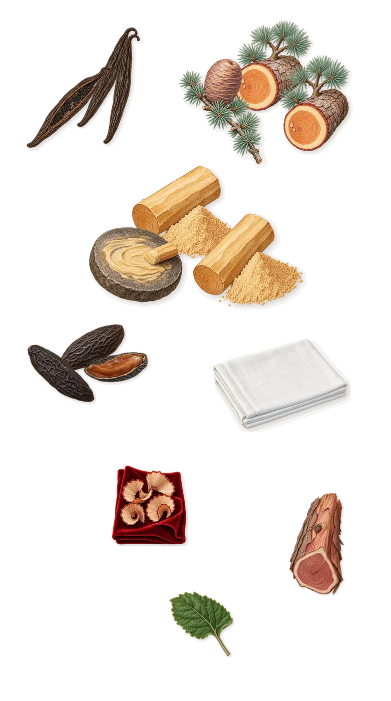 Sauvage, what stays: Sandalwood, Cedar, Vanilla (vanillin), Tonka (coumarin), Patchouli, Virginia cedar, Iso E Super (pencil shavings on velvet), Hexadecanolactone (musk)