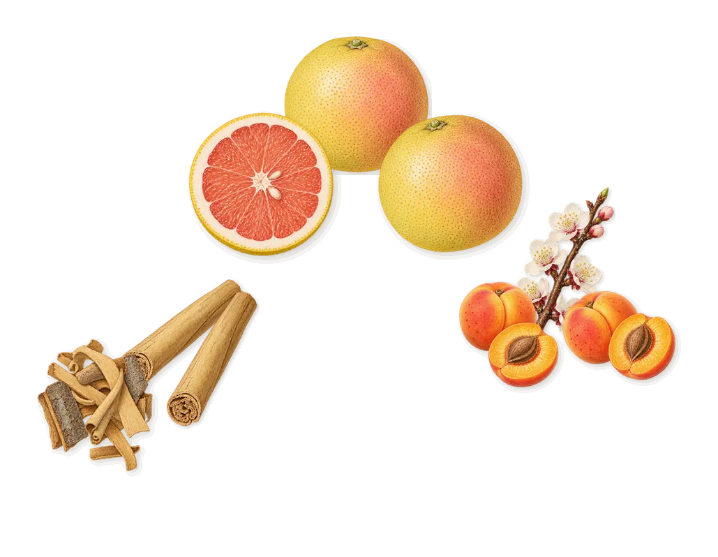 Be Delicious Fresh Blossom, when you spray it: Grapefruit, Cinnamon, Apricot