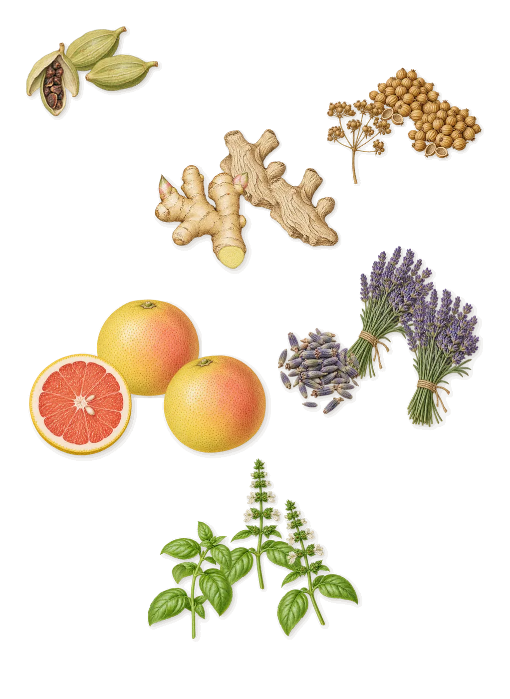 The One for Men, when you spray it: Basil, Lavender, Grapefruit, Coriander, Cardamom, Ginger
