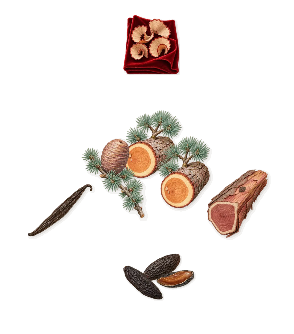 Velvet Amber Sage, what stays: Tonka (coumarin), Cedar, Virginia cedar, Iso E Super (pencil shavings on velvet), Vanillin (vanilla)