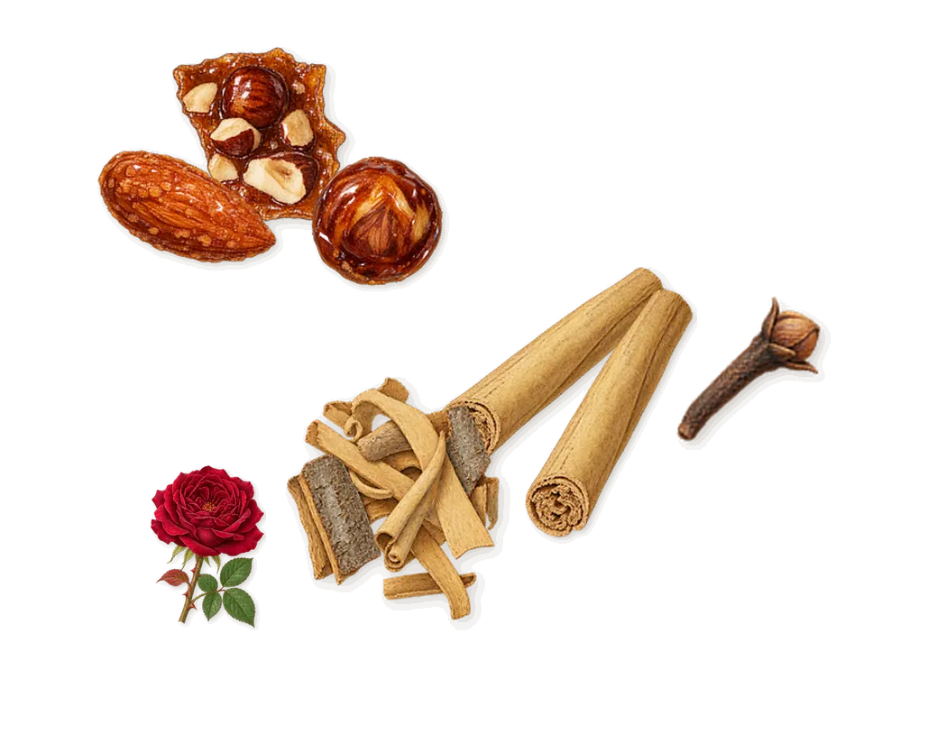Velvet Amber Sage, as it settles: Praline, Cinnamon, Clove, Geraniol (rose)