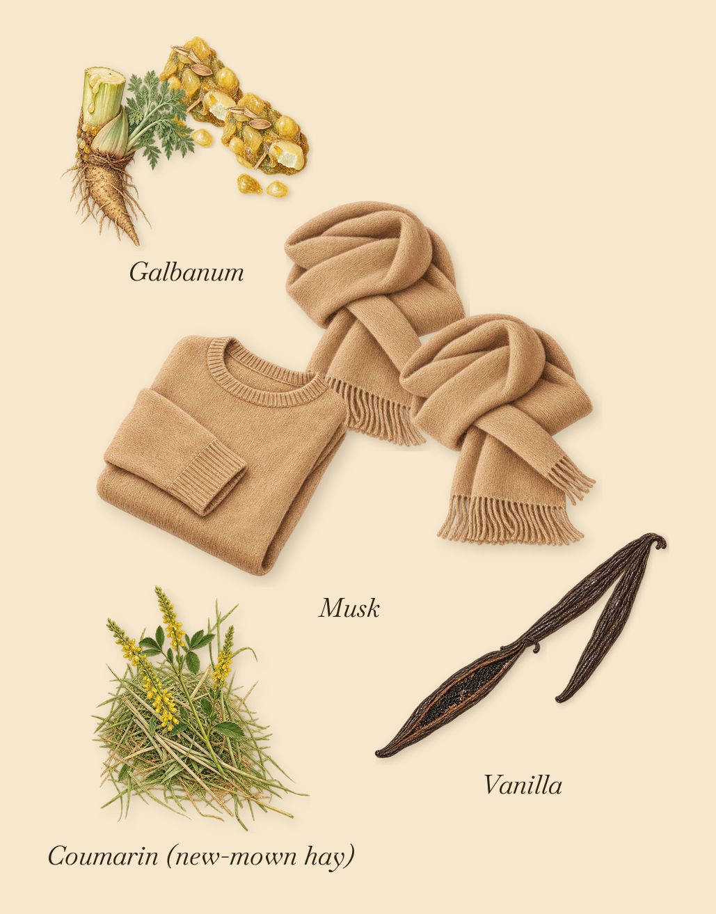 Camomille Satin, what stays: Vanilla, Musk, Galbanum, Coumarin (new-mown hay)