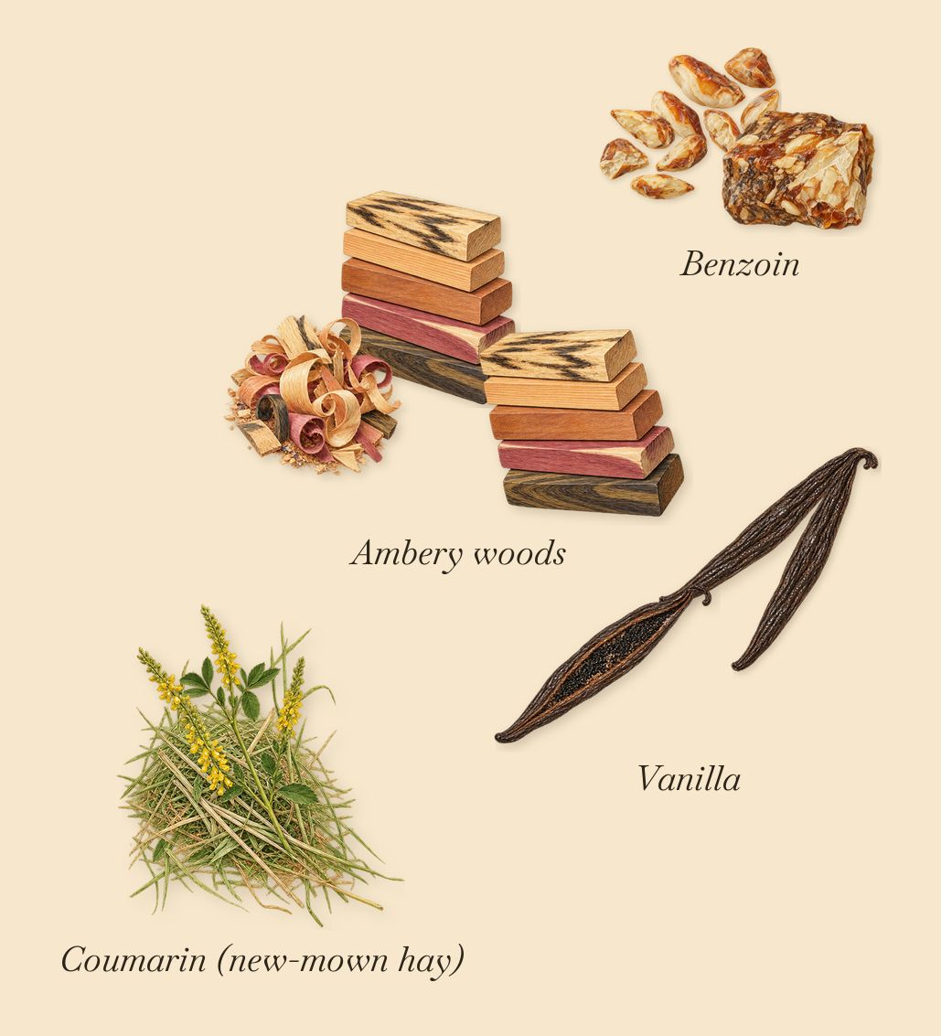 Vanille Camouflage, what stays: Vanilla, Benzoin, Ambery woods, Coumarin (new-mown hay)