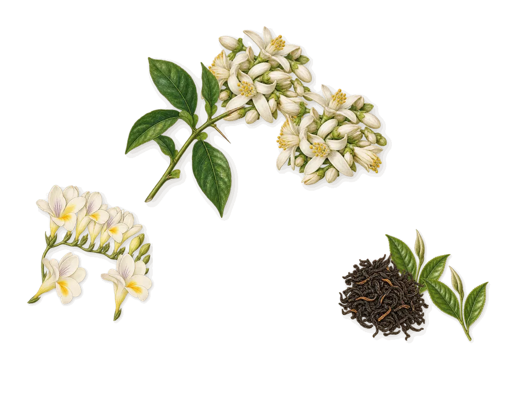 Fig Infusion, as it settles: Freesia, Orange blossom, Tea