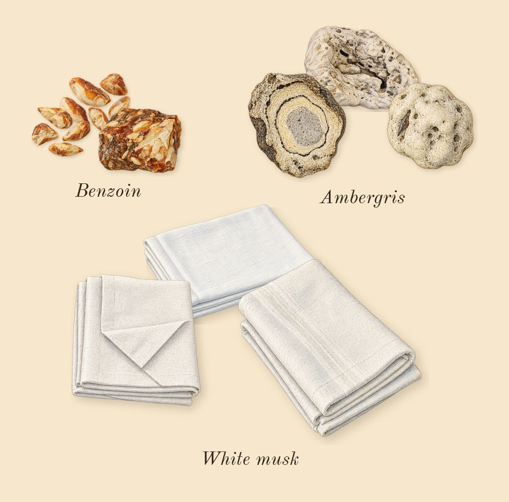 Existence, dry-down: Ambergris, White musk, Benzoin