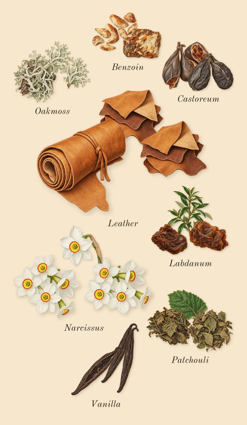 Fate Woman, dry-down: Narcissus, Labdanum, Vanilla, Benzoin, Castoreum, Patchouli, Oakmoss, Leather