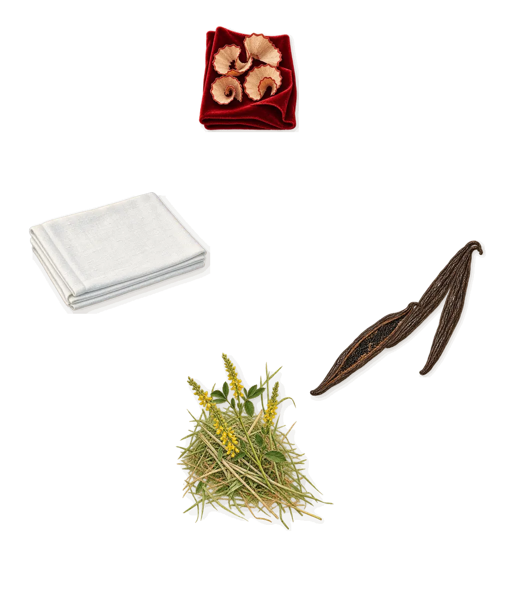 Delizia Cinnamour, what stays: Vanilla (vanillin), Iso E Super (pencil shavings on velvet), Galaxolide (musk), Coumarin (new-mown hay)