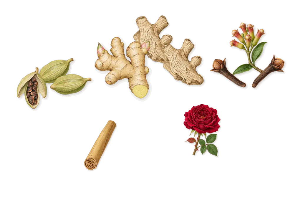 Delizia Peachplease, as it settles: Ginger, Cardamom, Clove, Cinnamon, Citronellol (rose)