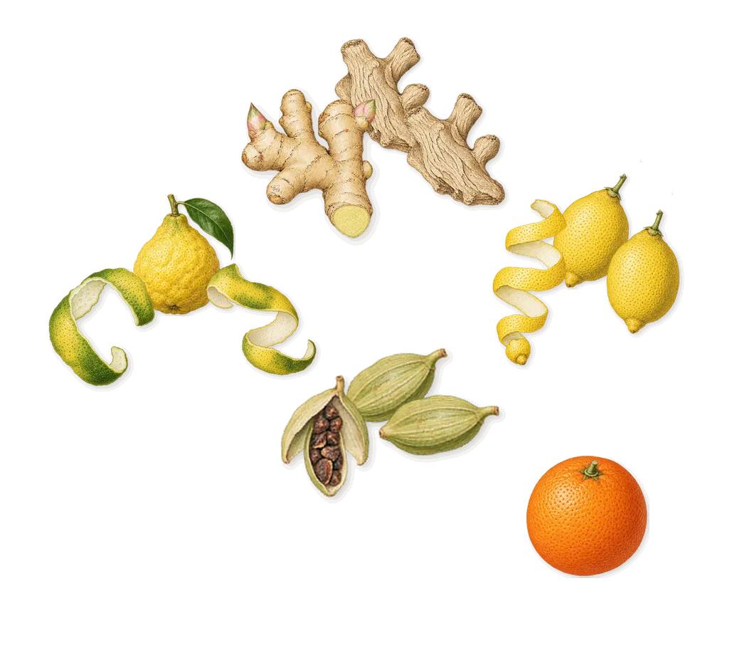 I Am Coming Home, when you spray it: Ginger, Lemon, Bergamot, Cardamom, Sweet orange