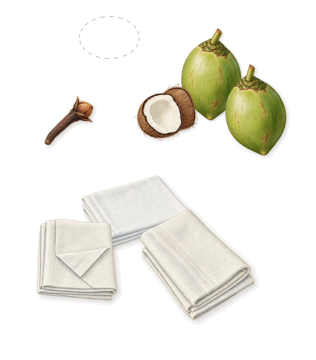 Borabora, as it settles: Coconut, White musk (Galaxolide), Jasmolactone, Isoeugenol (clove)