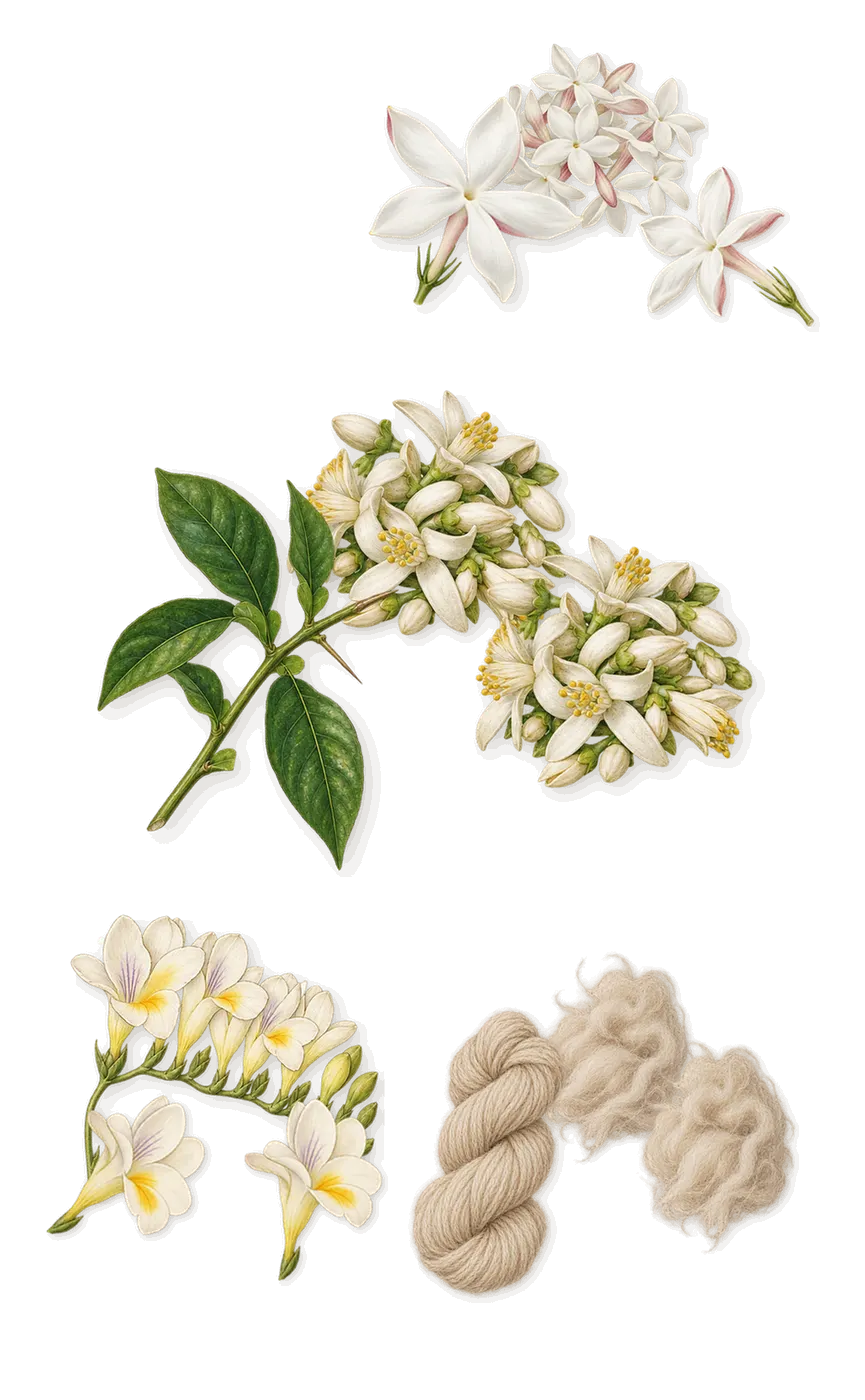Ambassadora, as it settles: Orange blossom, Freesia, Jasmine, Cashmeran (cashmere wood)