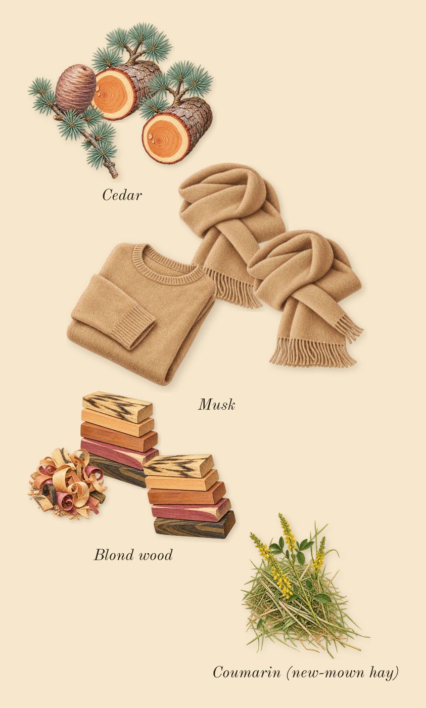 Irresistible, dry-down: Cedar, Blond wood, Musk, Coumarin (new-mown hay)