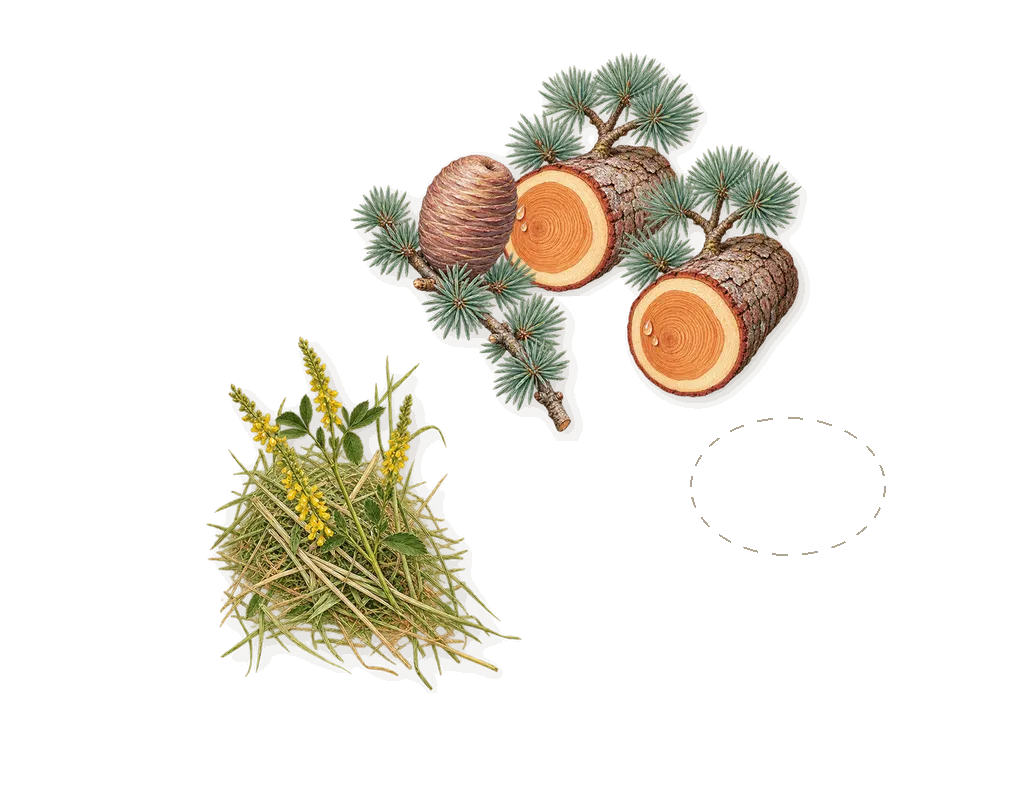 Pacific Rock Moss, what stays: Cedar, Whitemusk, Coumarin (new-mown hay)