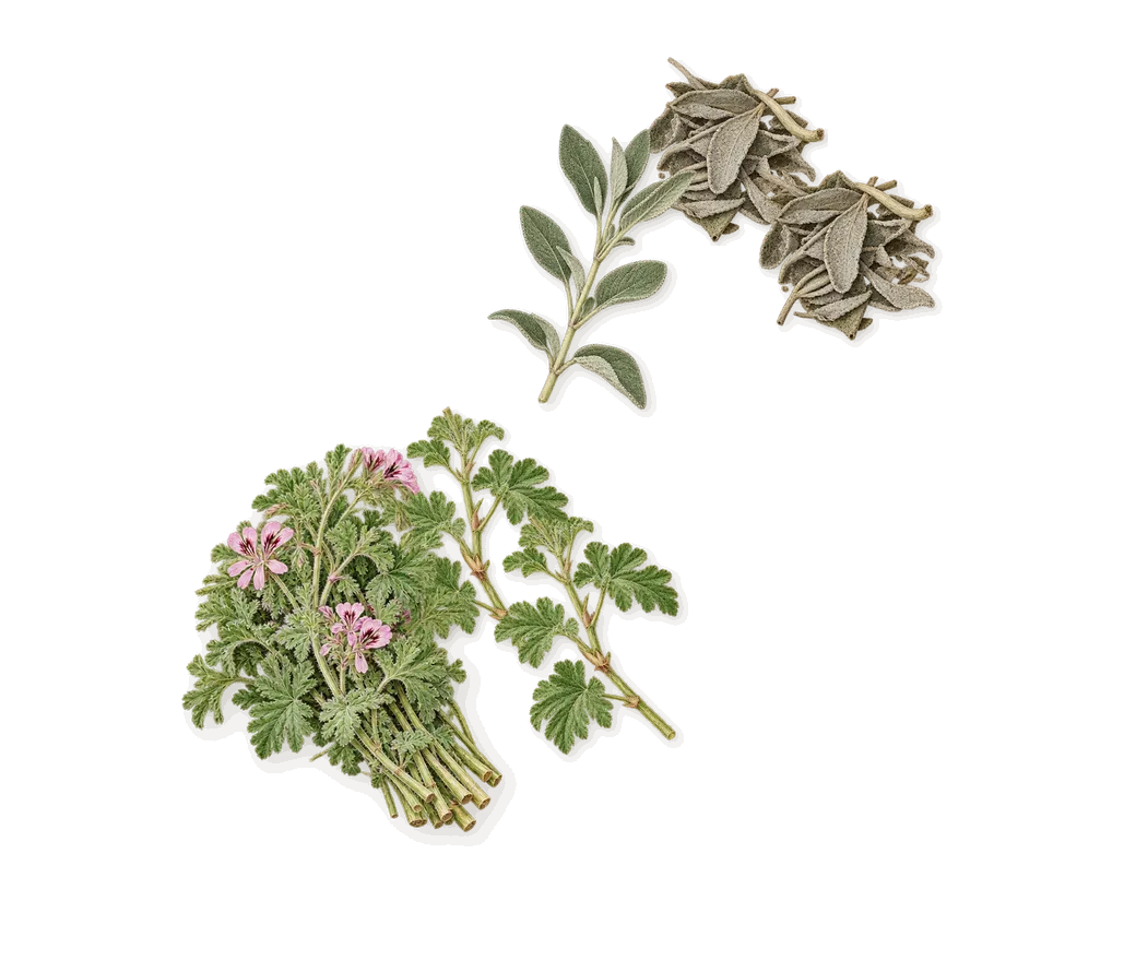 Pacific Rock Moss, as it settles: Sage, Geranium