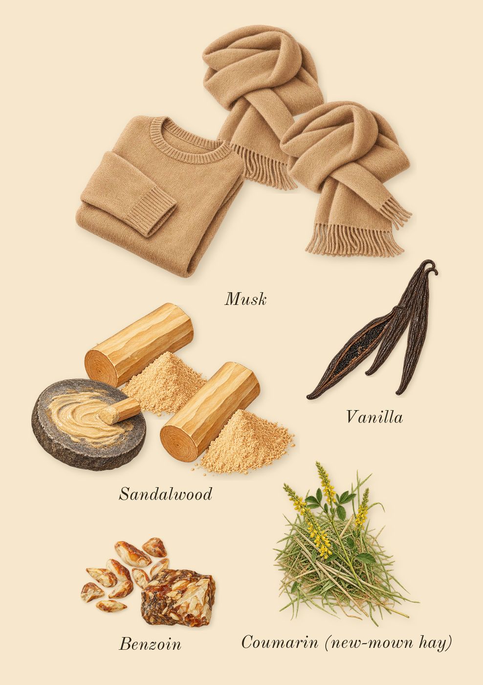 Sunset Hour, dry-down: Vanilla, Benzoin, Sandalwood, Musk, Coumarin (new-mown hay)