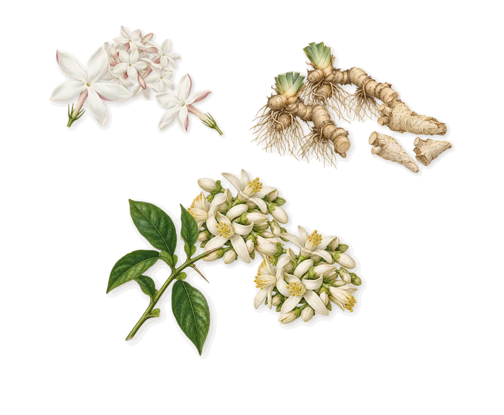 Seductive, as it settles: Orange flower, Jasmine, Iris