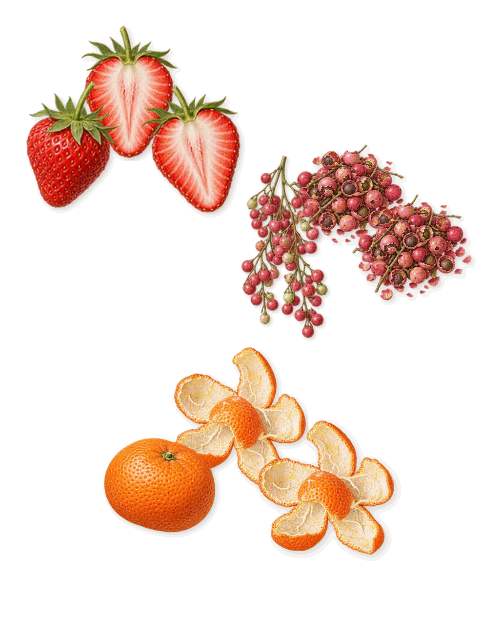 Blossom, when you spray it: Mandarin, Strawberry, Pink pepper