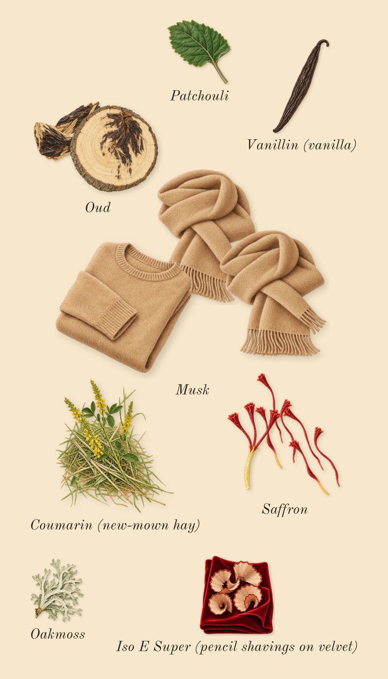 Oud for Greatness Neo, dry-down: Oud, Saffron, Musk, Patchouli, Oakmoss, Iso E Super (pencil shavings on velvet), Coumarin (new-mown hay), Vanillin (vanilla)