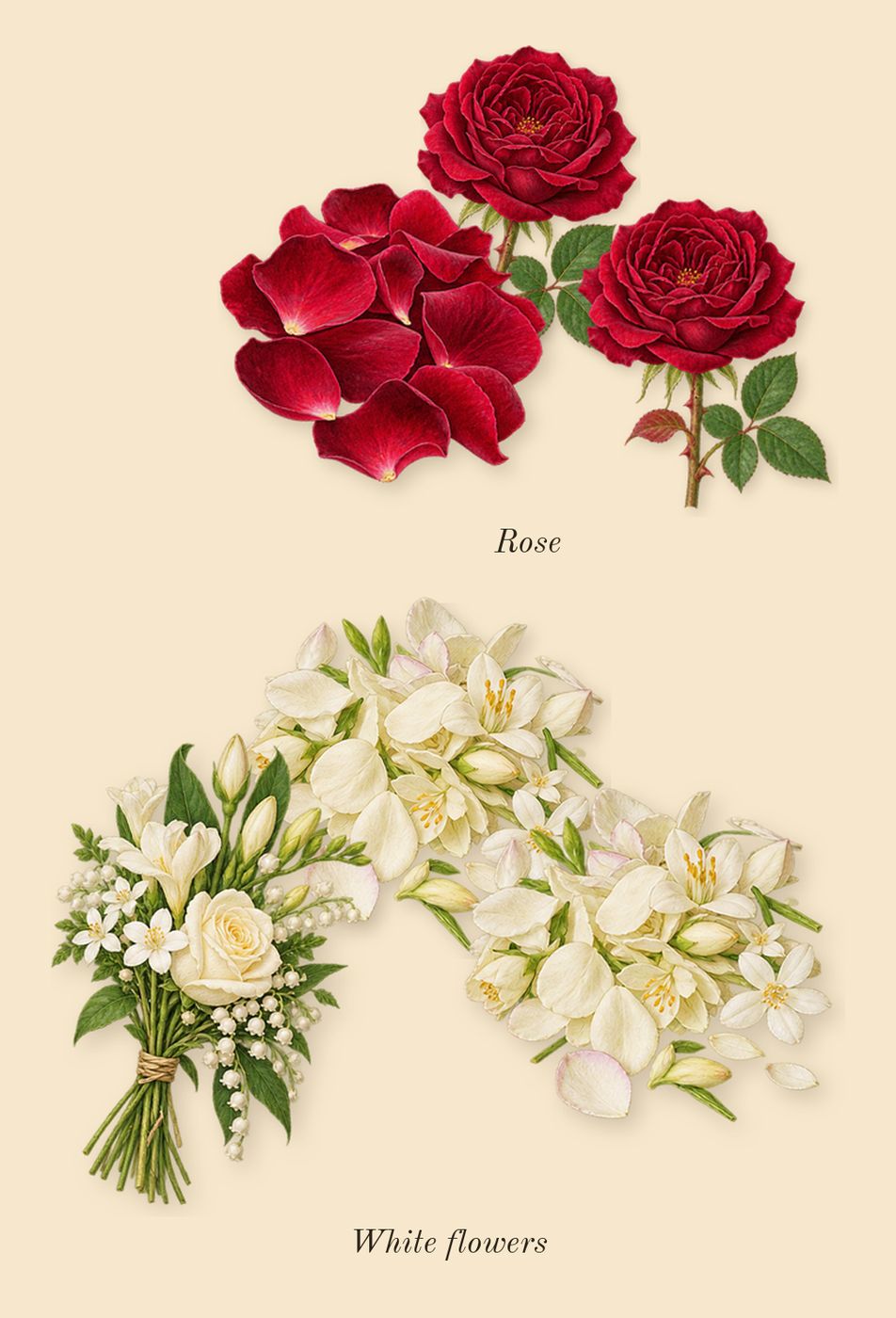 Power Self, heart: White flowers, Rose