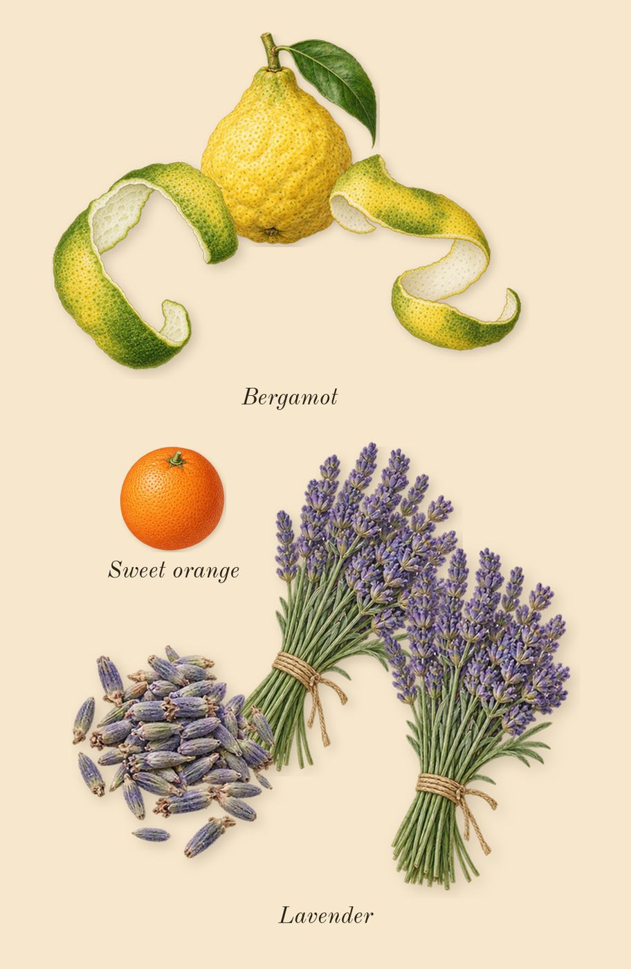 Rehab, top notes: Bergamot, Lavender, Sweet orange