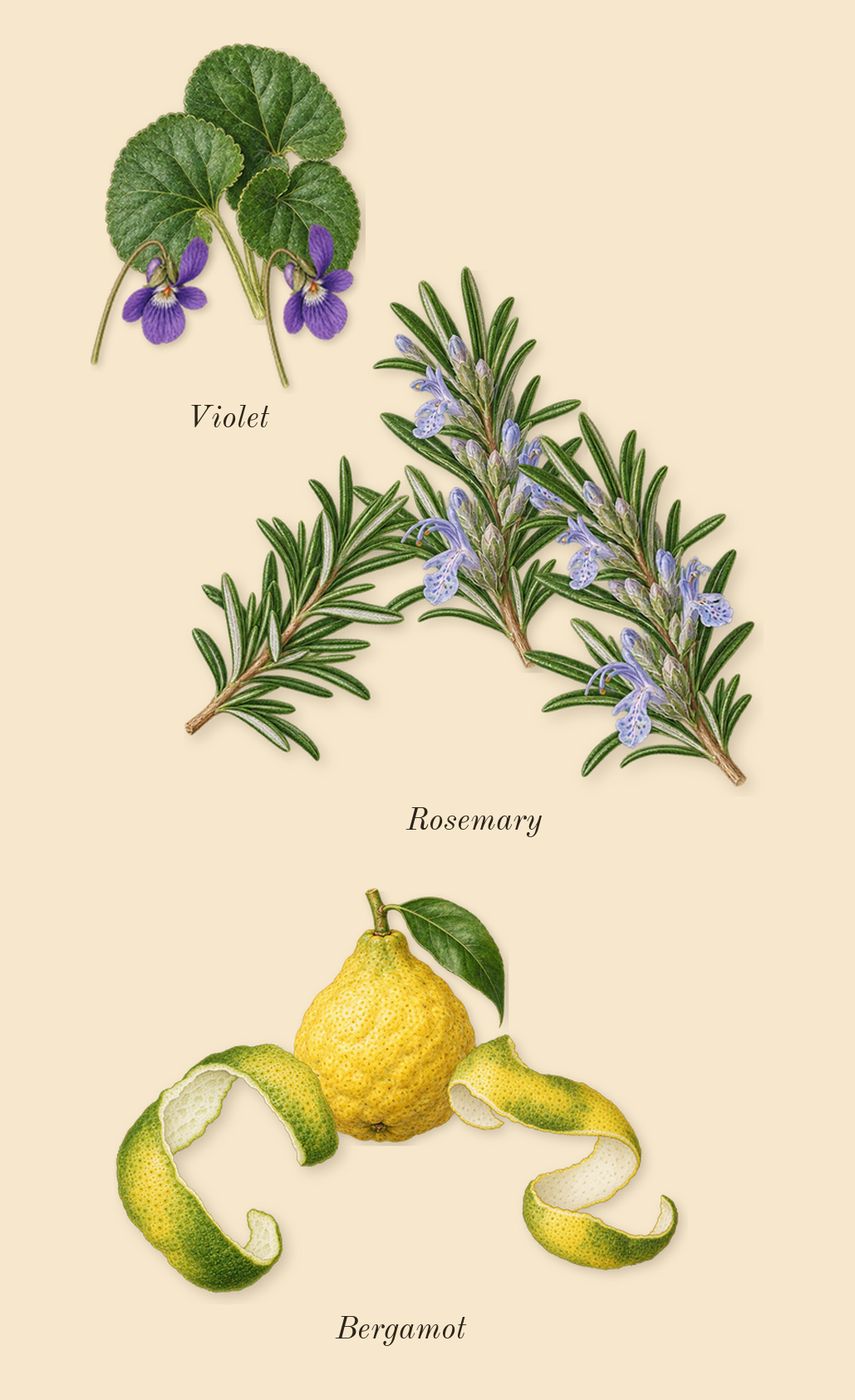 Interlude Black Iris Man, top notes: Bergamot, Rosemary, Violet