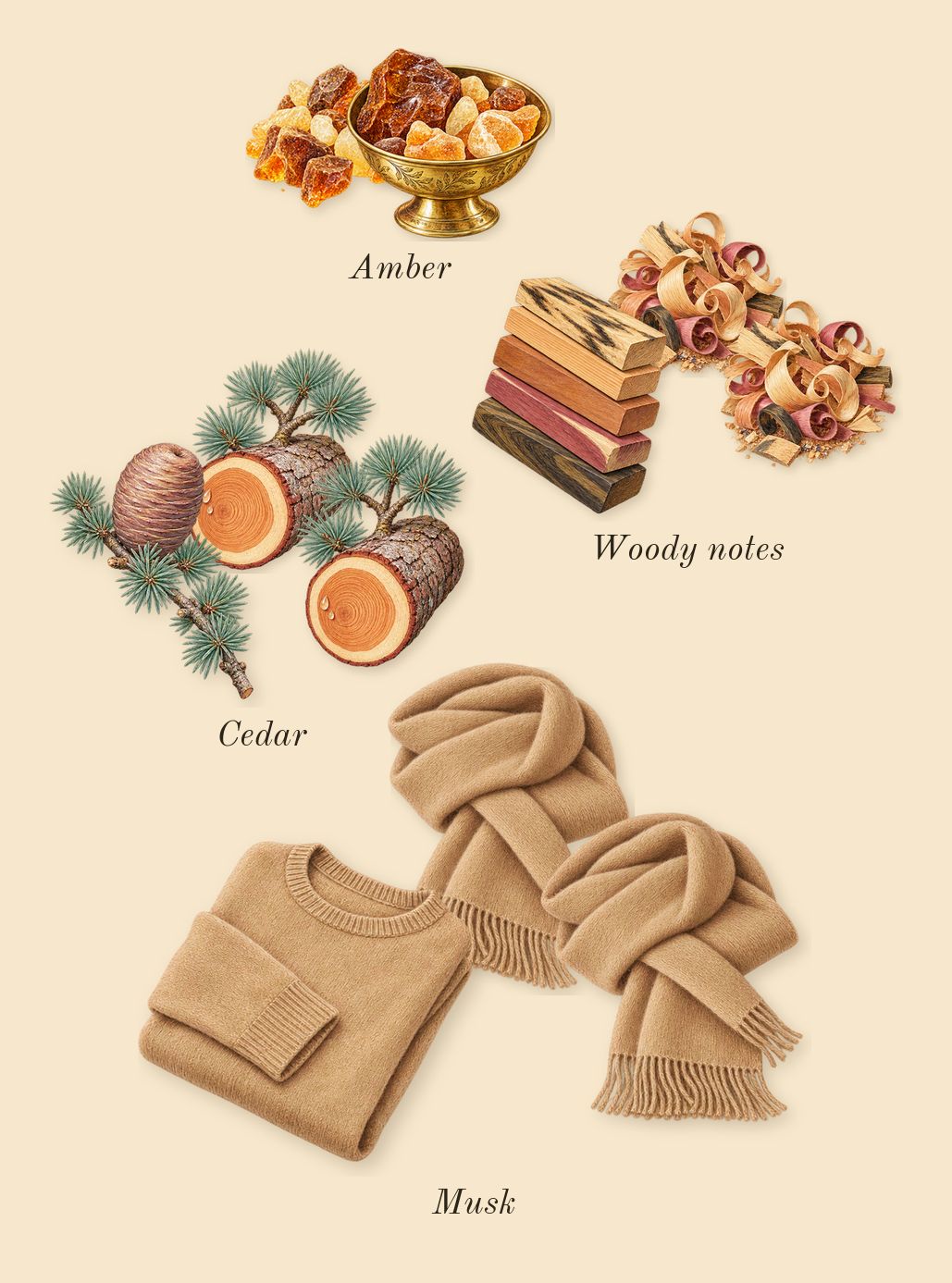 Sun Men, dry-down: Cedar, Woody notes, Amber, Musk