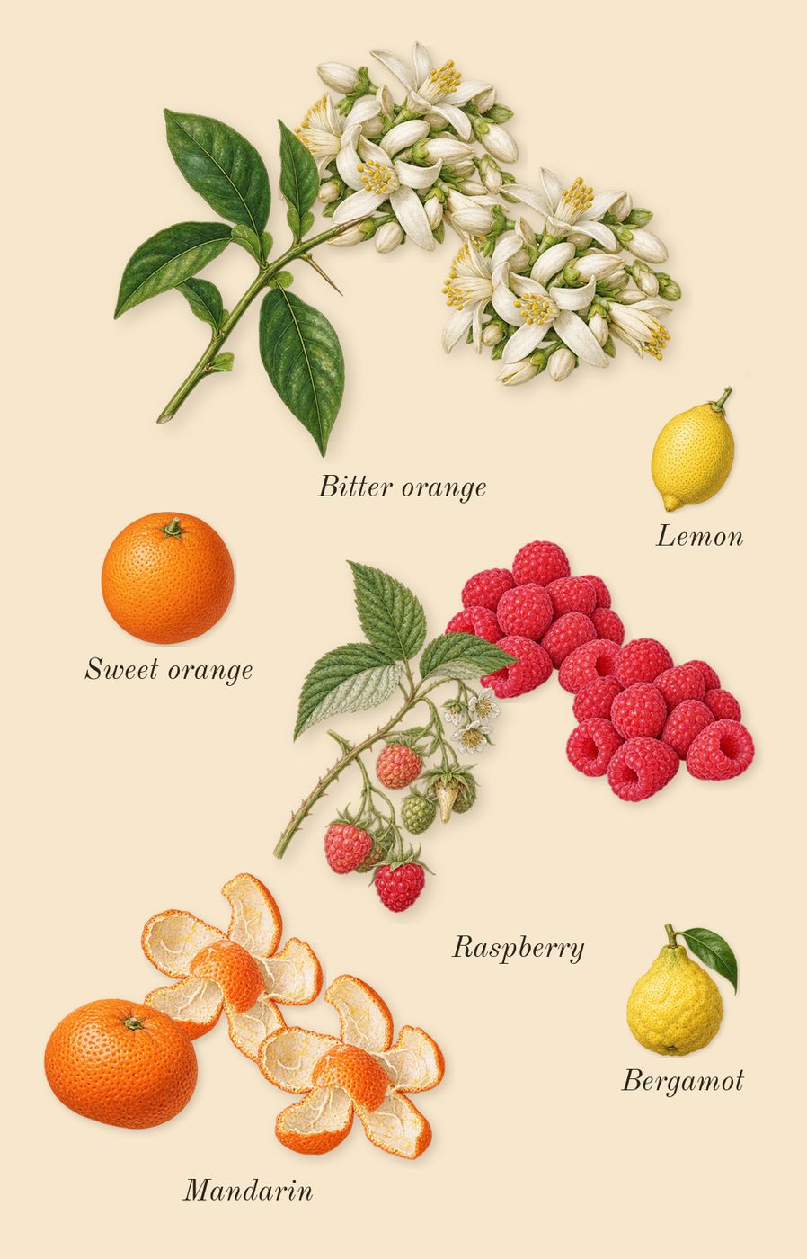 I Want Choo With Love, top notes: Raspberry, Bitter orange, Mandarin, Bergamot, Sweet orange, Lemon