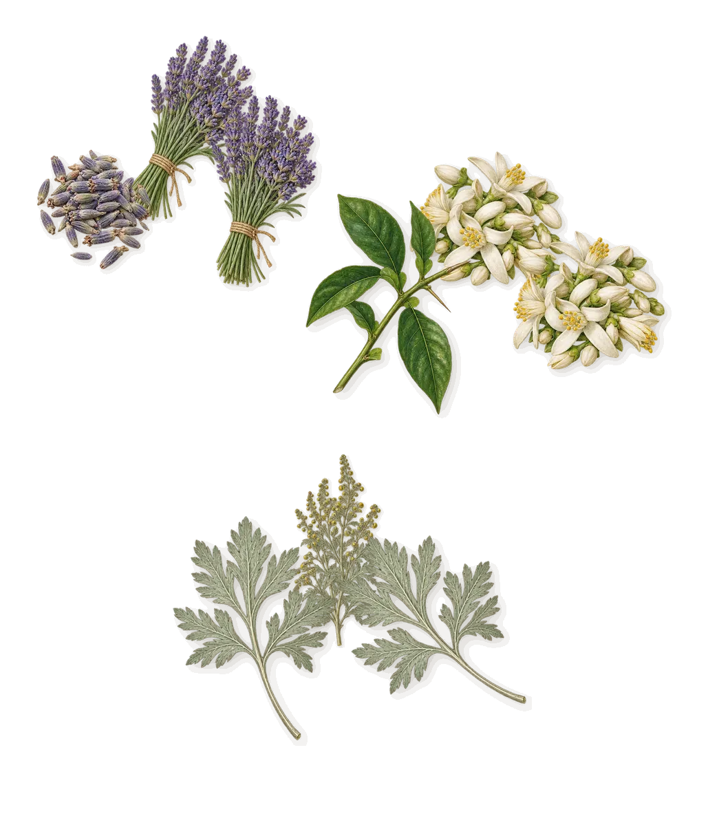 Man, as it settles: Lavender, Orange blossom, Artemisia