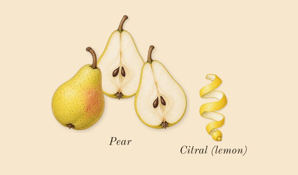 English Pear & Sweet Pea Cologne, top notes: Pear, Citral (lemon)