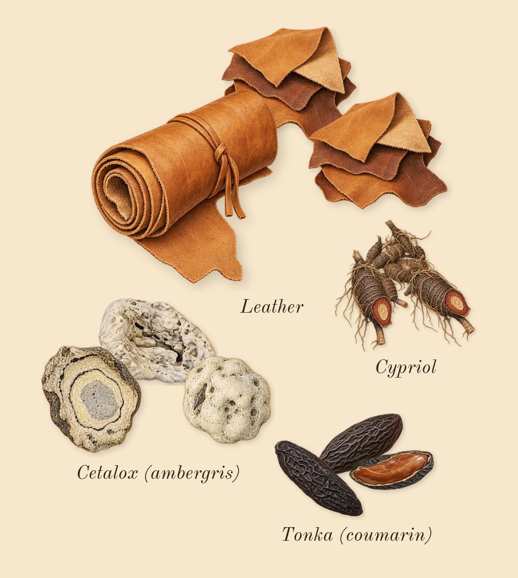 Journey Man, dry-down: Tonka (coumarin), Cypriol, Leather, Cetalox (ambergris)