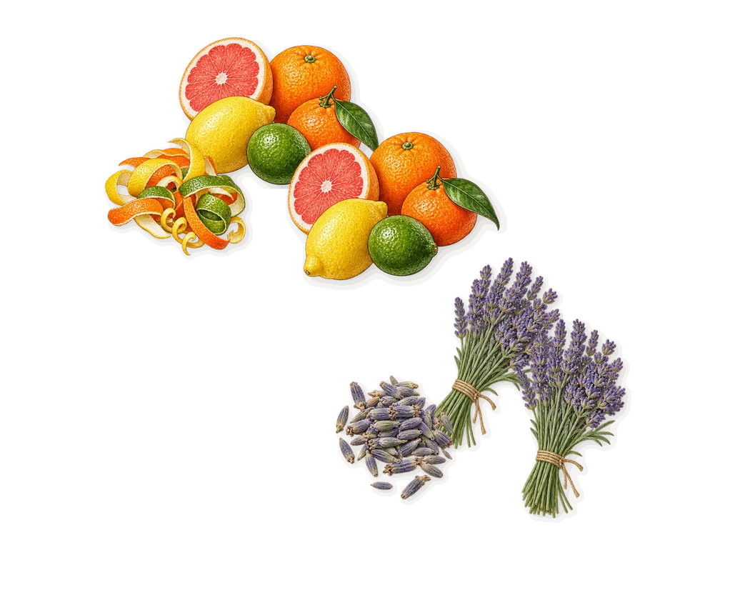 Blue, when you spray it: Citrus notes, Lavender
