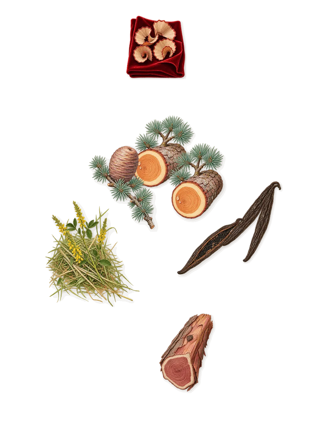 Blush Wood, what stays: Vanilla (vanillin), Cedar, Virginia cedar, Iso E Super (pencil shavings on velvet), Coumarin (new-mown hay)