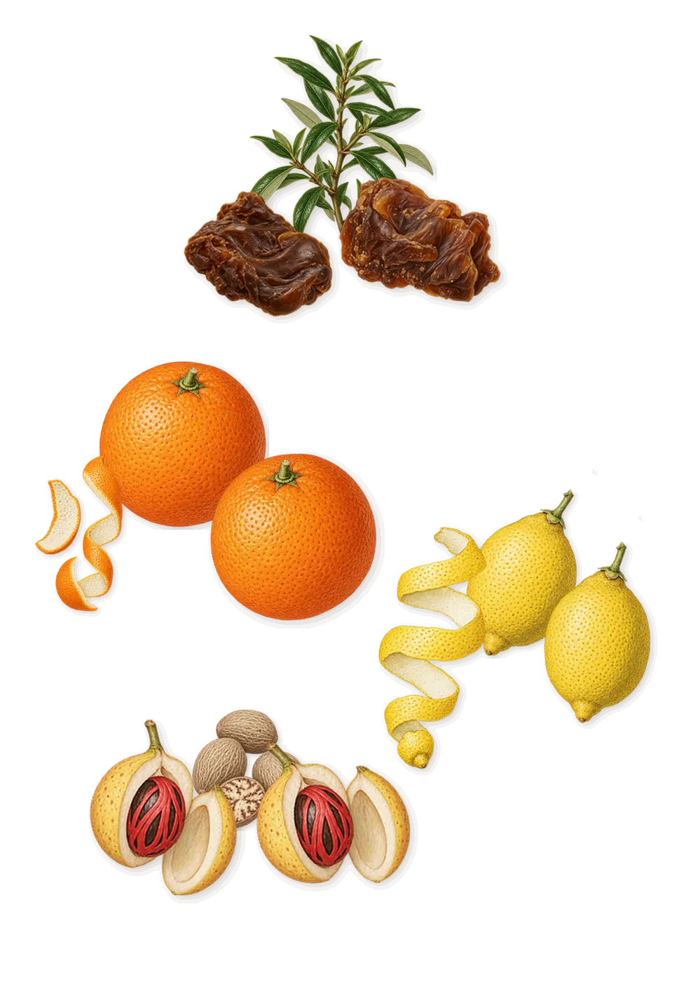Ambre Musc Santal, when you spray it: Lemon, Labdanum, Sweet orange, Nutmeg