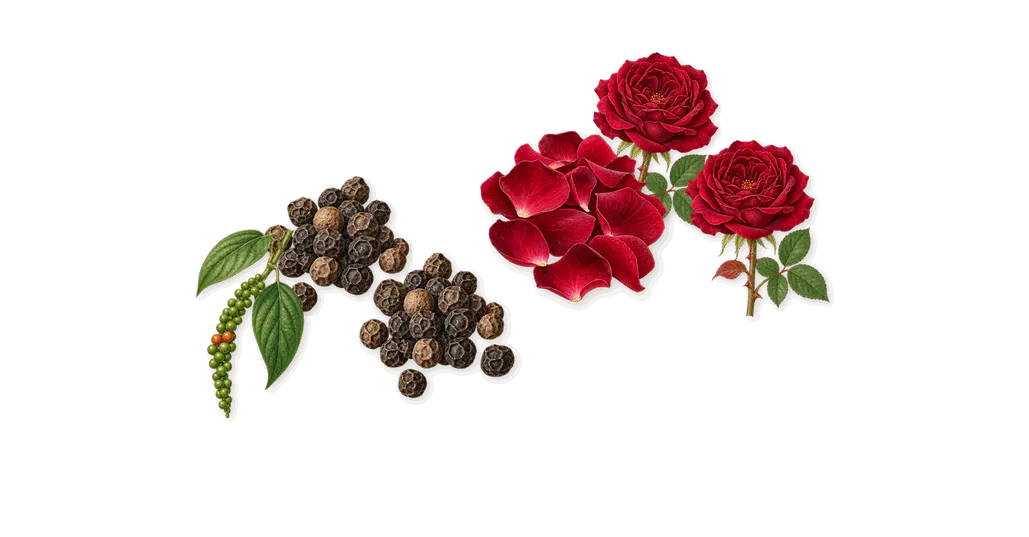 Essential, as it settles: Rose, Black pepper