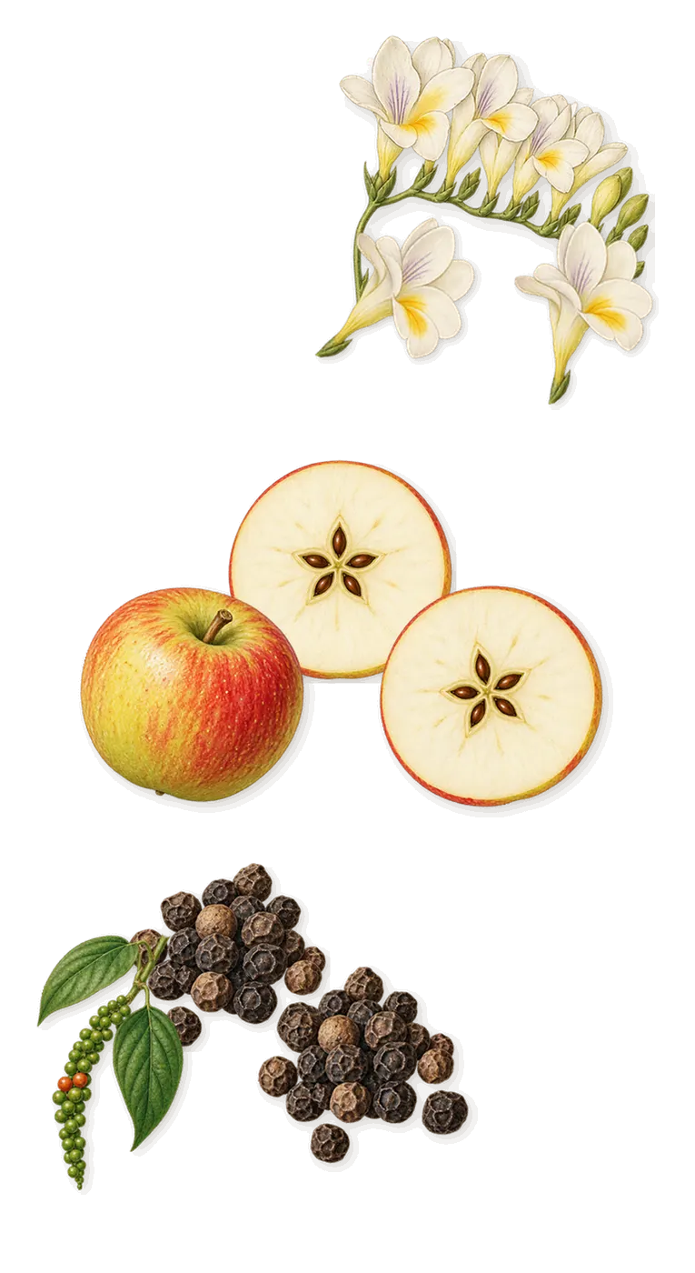 Pour Femme, when you spray it: Apple, Black pepper, Freesia
