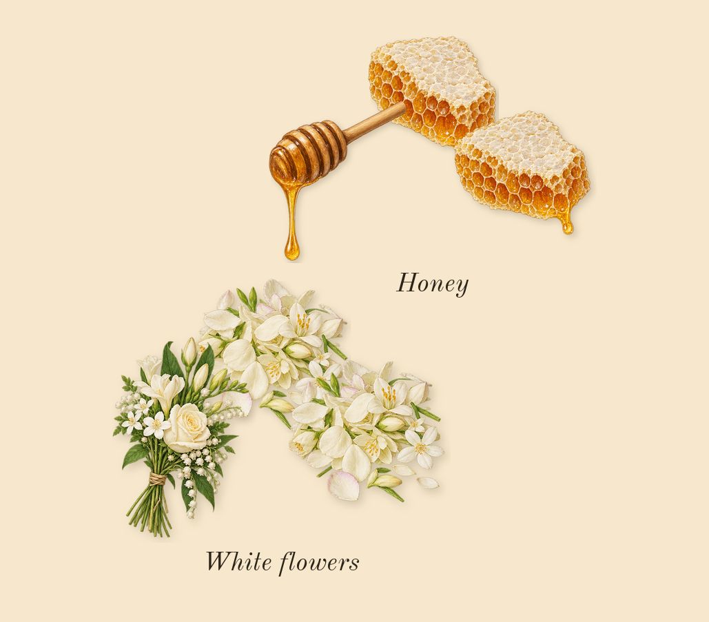 Eclaire, heart: White flowers, Honey