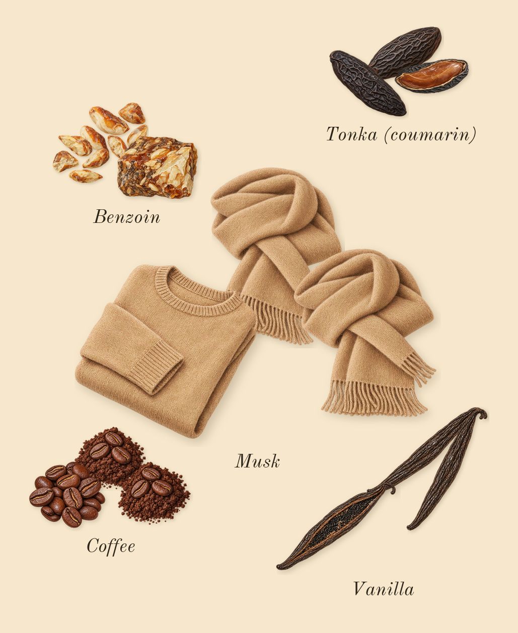 Khamrah Qahwa, dry-down: Coffee, Tonka (coumarin), Musk, Benzoin, Vanilla