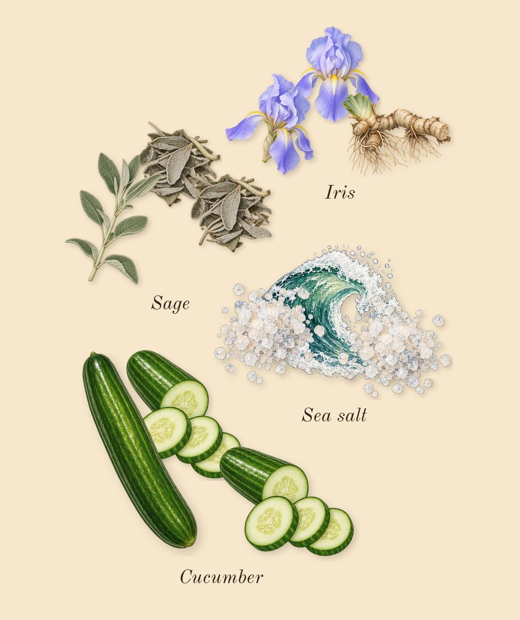 Khamrah Waha, heart: Iris, Cucumber, Sage, Sea salt