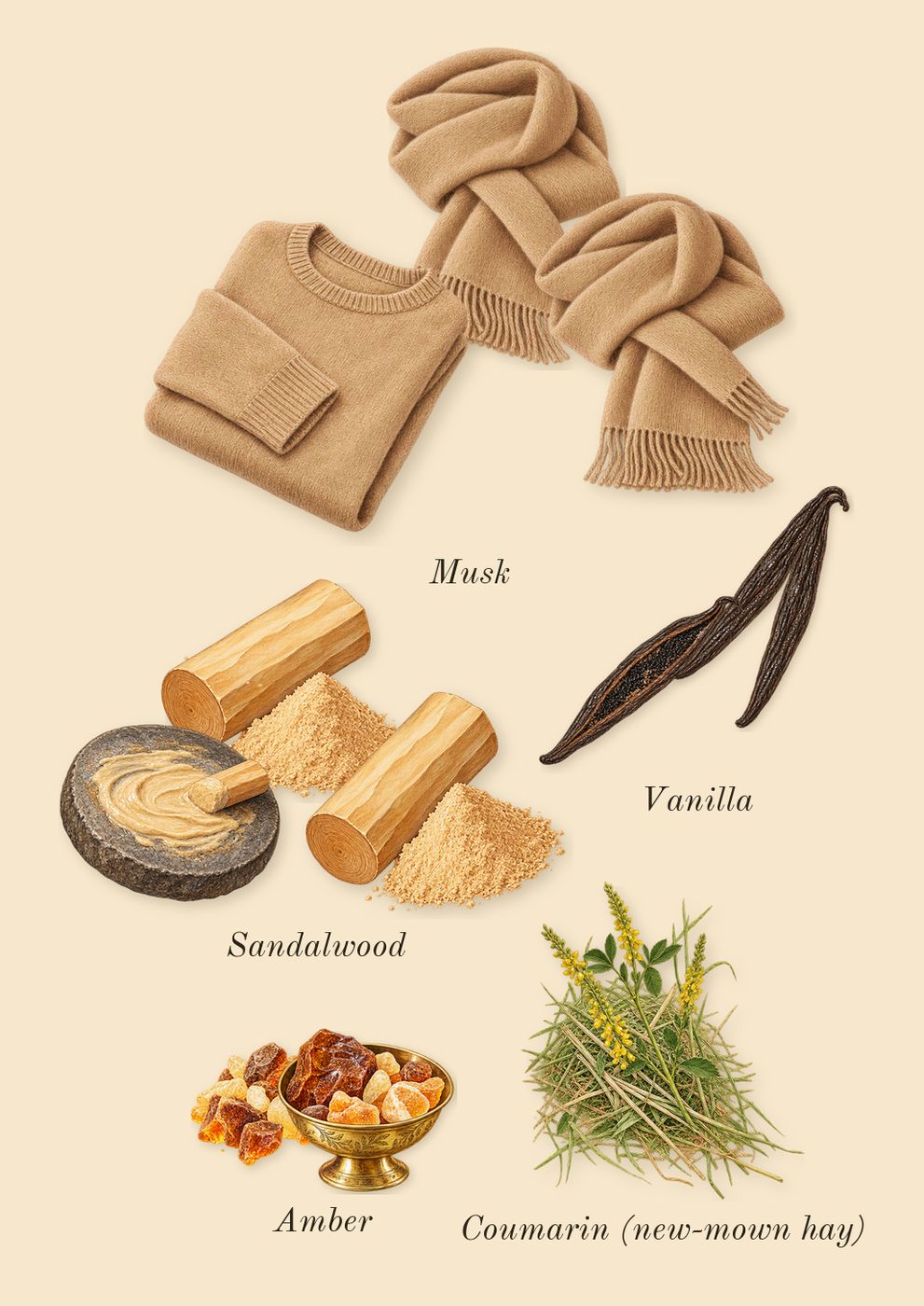 Yara Candy, dry-down: Sandalwood, Vanilla, Musk, Amber, Coumarin (new-mown hay)