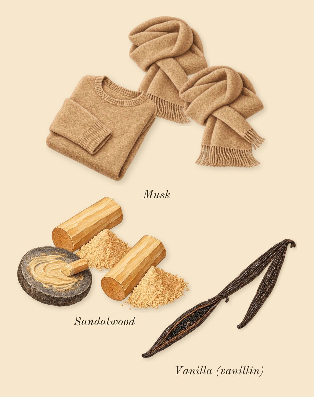Jasmin 17, dry-down: Musk, Sandalwood, Vanilla (vanillin)