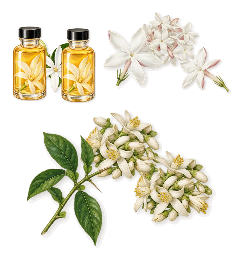 Liquide, as it settles: Orange flower, Jasmine, Solar notes