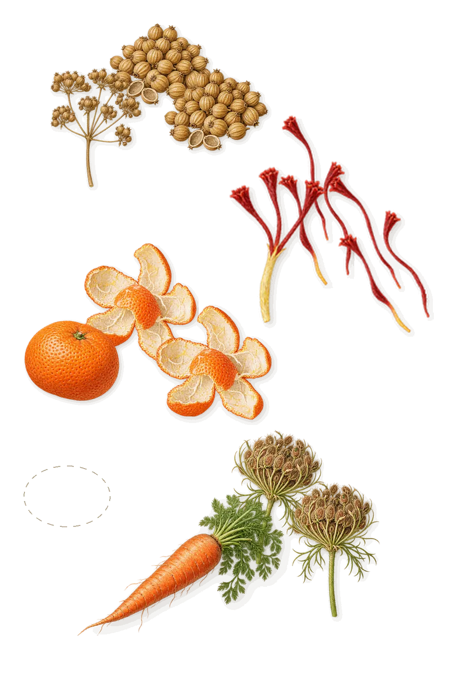 Liquide, when you spray it: Mandarin, Saffron, Carrot, Coriander, Orang