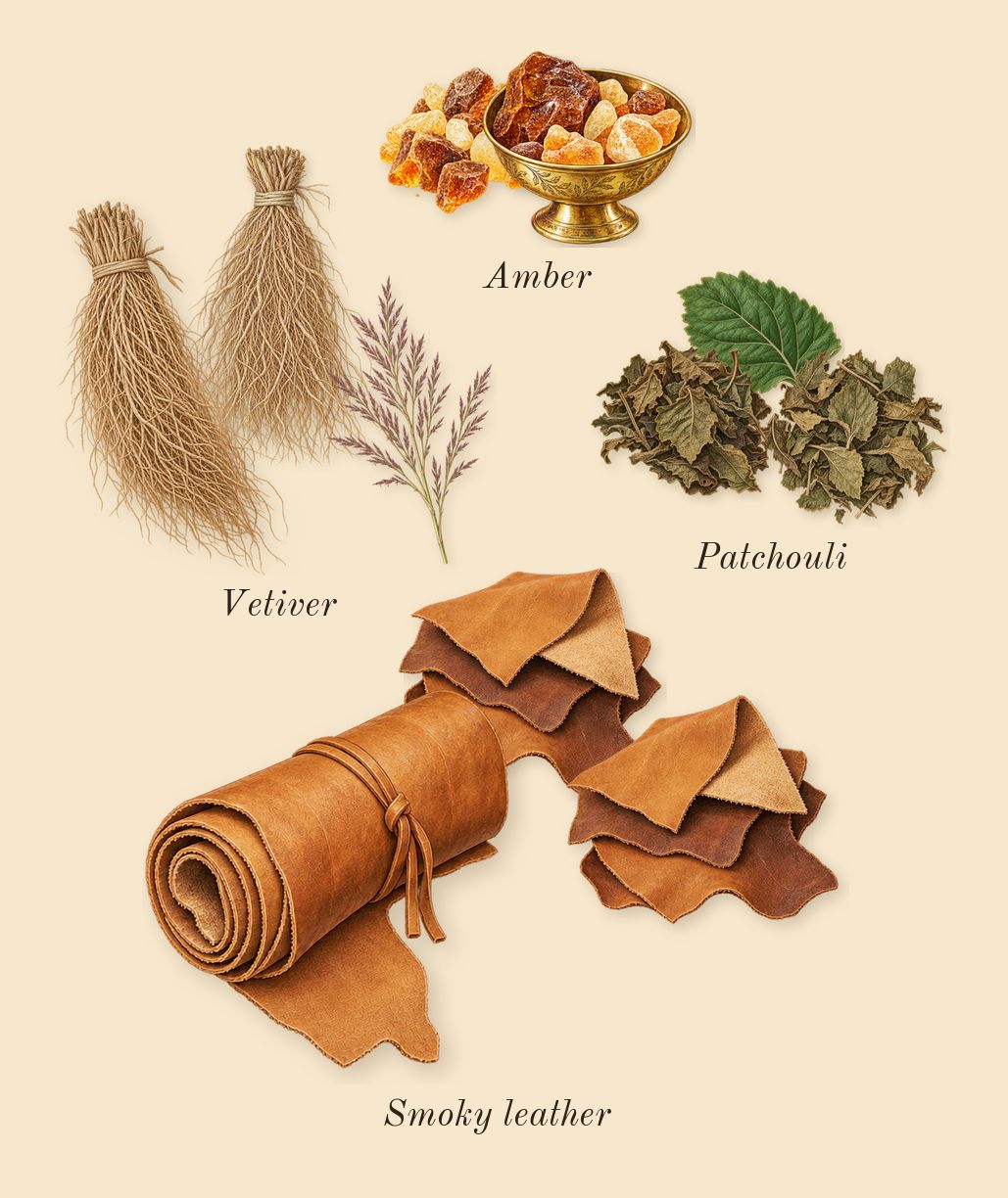 Esencia Elixir, dry-down: Patchouli, Amber, Vetiver, Smoky leather