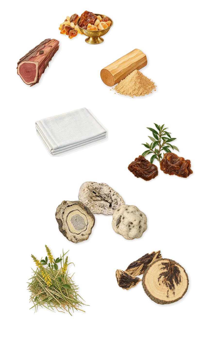 Ambre Levant, what stays: Oud, Ambergris, Amber, Labdanum, Virginia cedar, Sandalwood, Coumarin (new-mown hay), Hexadecanolactone (musk)