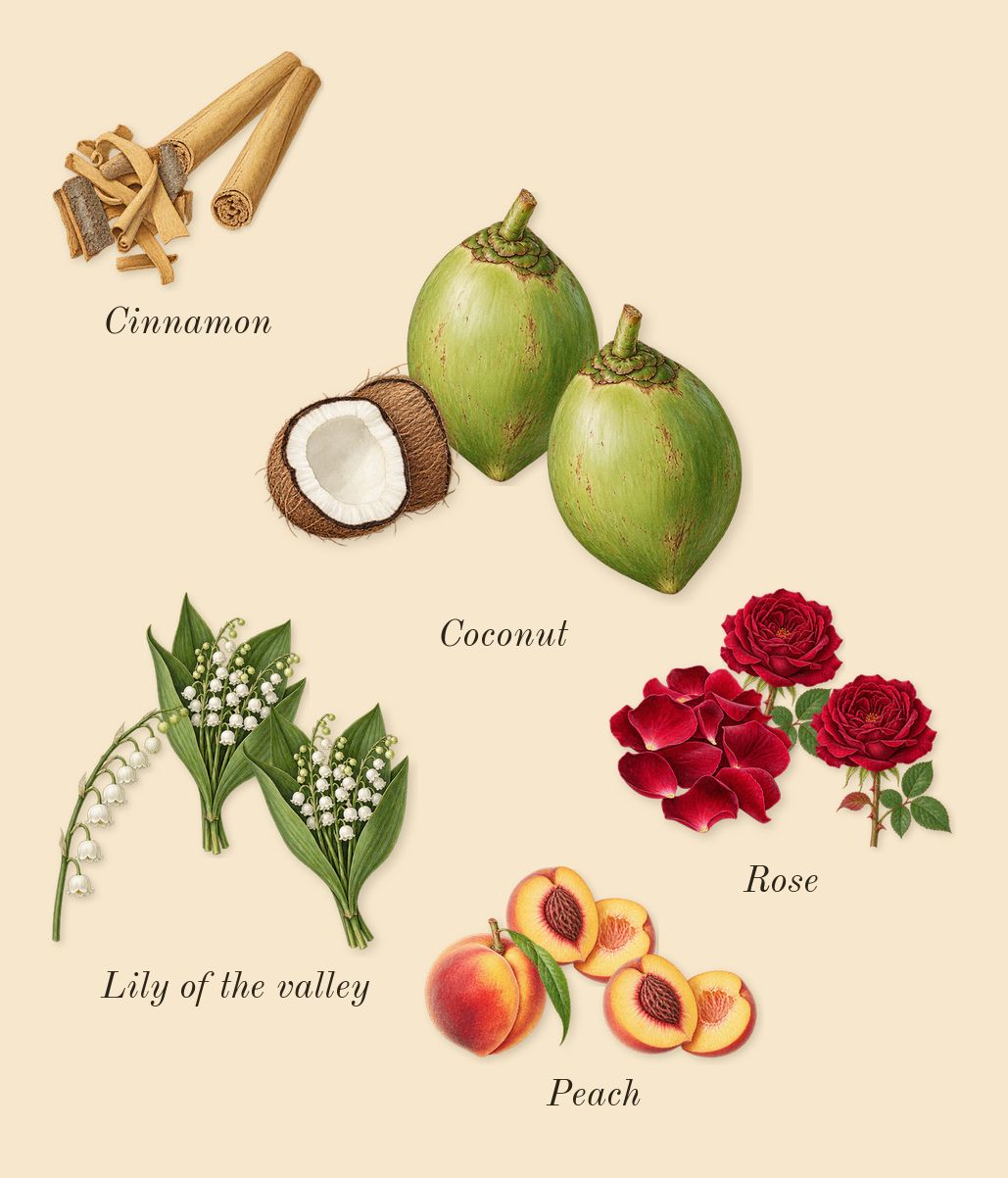 eLVes, heart: Rose, Lily of the valley, Peach, Coconut, Cinnamon