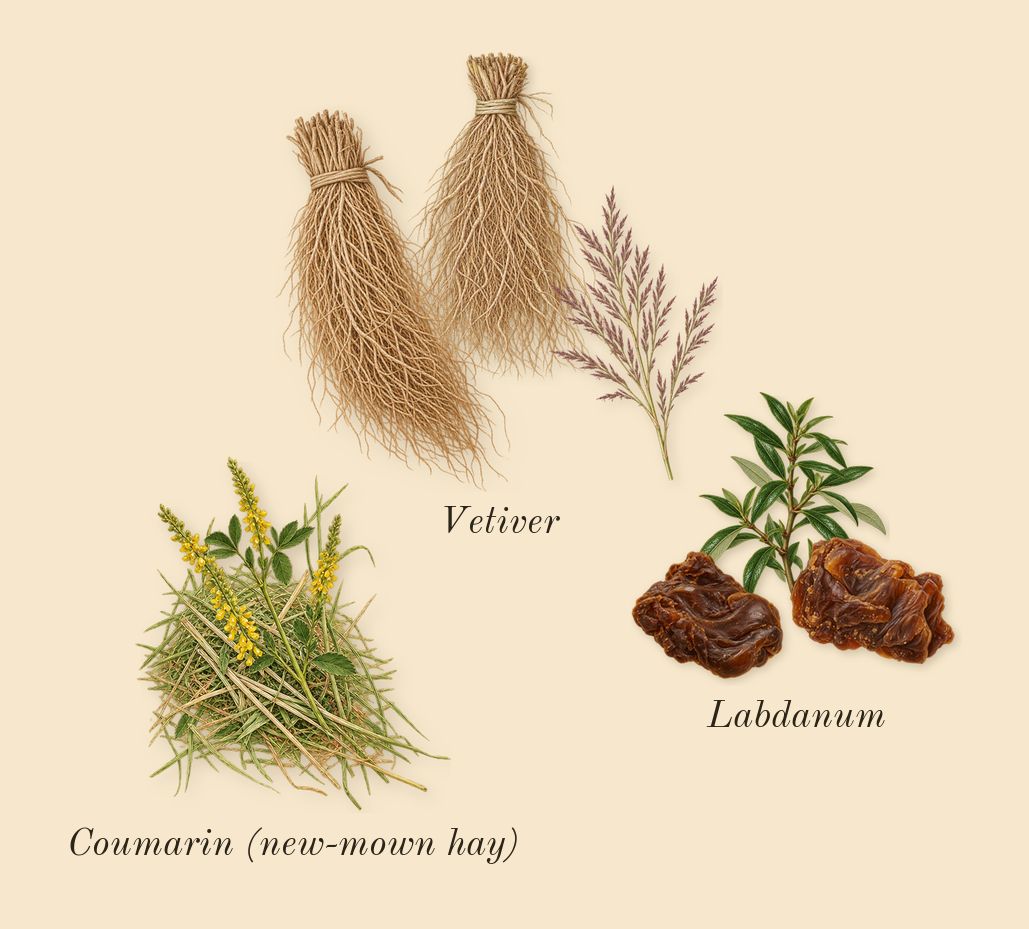 L'Immensité, dry-down: Vetiver, Labdanum, Coumarin (new-mown hay)