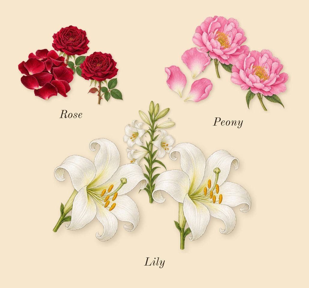 Delilah, heart: Peony, Lily, Rose