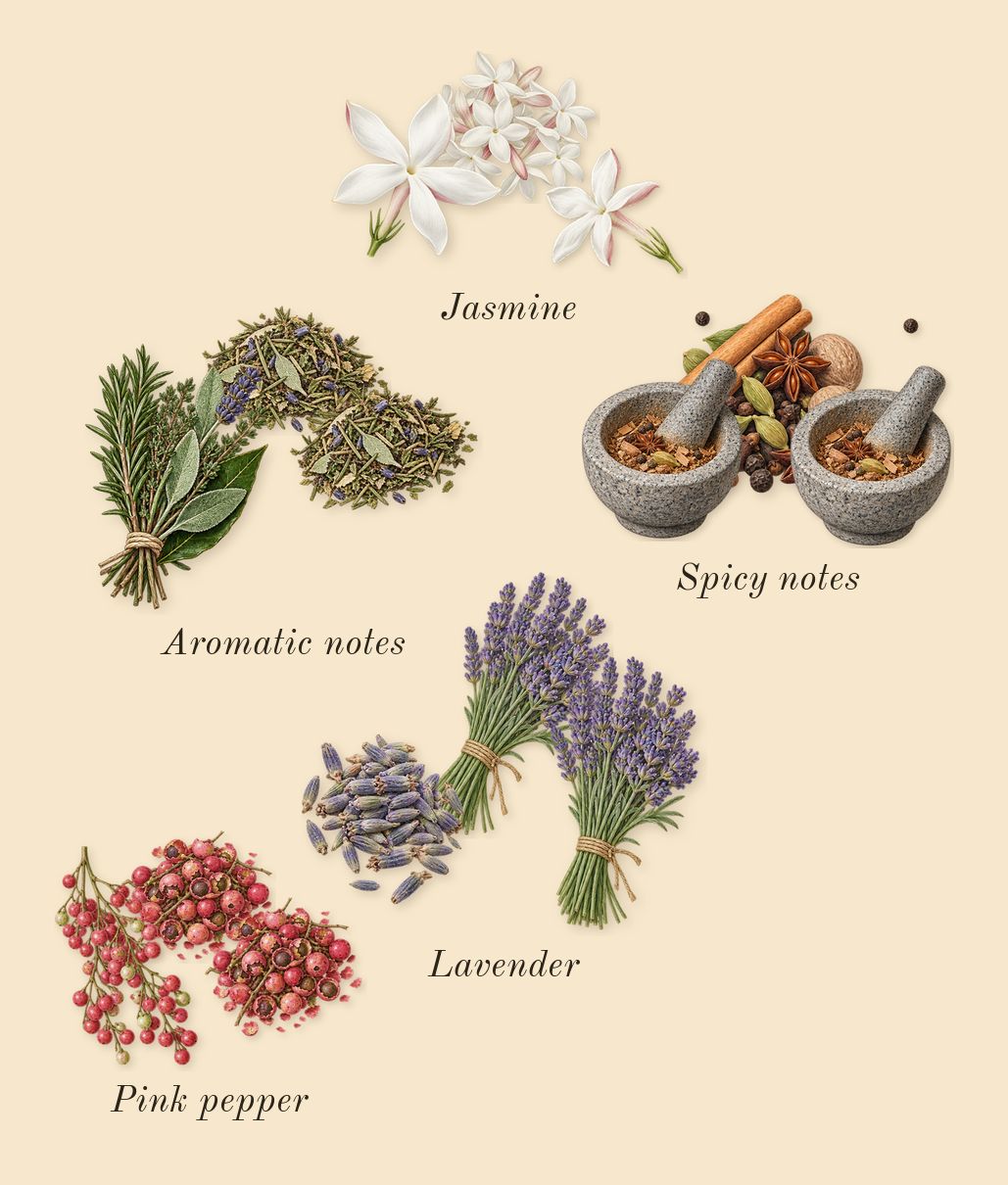 Sceptre Malachite, heart: Aromatic notes, Lavender, Spicy notes, Pink pepper, Jasmine