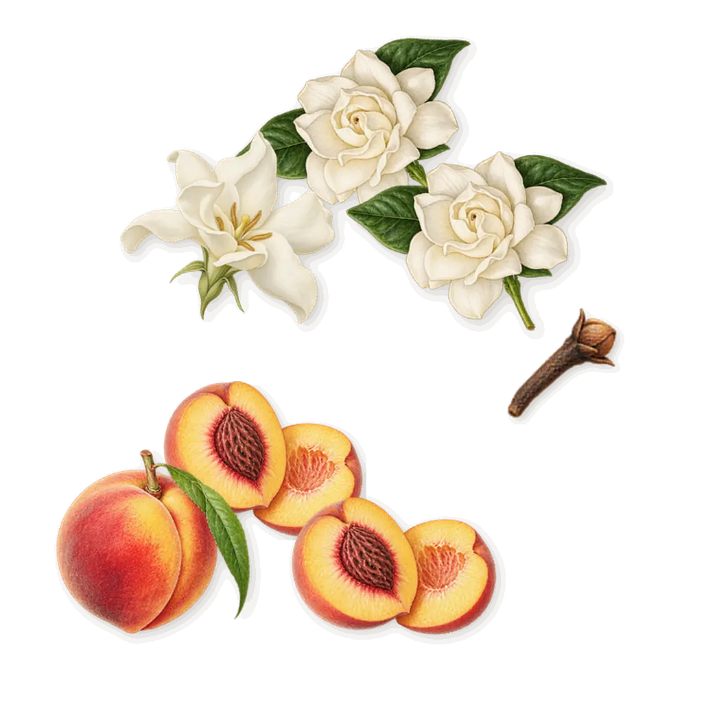 Patchouli Magnetik, as it settles: Gardenia, Peach, Eugenol (clove)